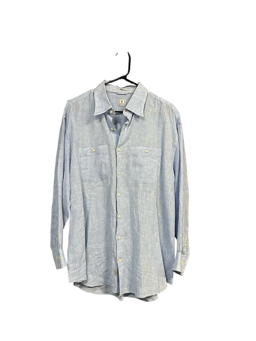 Peter Millar Linen Shirt Light Blue Long Sleeve Button Down Coastal Preppy Mens
